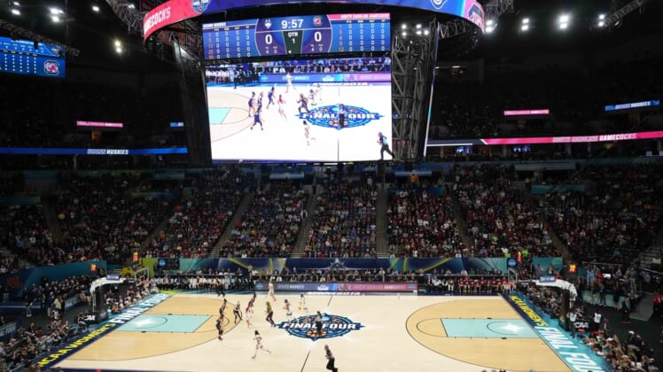 Apr 3, 2022; Minneapolis, MN, USA; A general overall view of the Target Center during the Final Four championship game of the women's college basketball NCAA Tournament between the UConn Huskies and the South Carolina Gamecocks at Target Center. South Carolina defeated UConn 64-49. Mandatory Credit: Kirby Lee-USA TODAY Sports