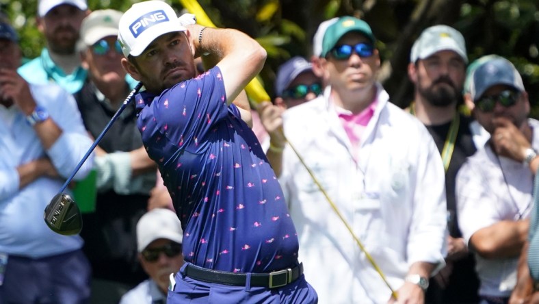 Apr 7, 2022; Augusta, Georgia, USA; Louis Oosthuizen tees off on no. 7 during the first round of The Masters golf tournament at Augusta National Golf Club. Mandatory Credit: Danielle Parhizkaran-Augusta Chronicle/USA TODAY Sports