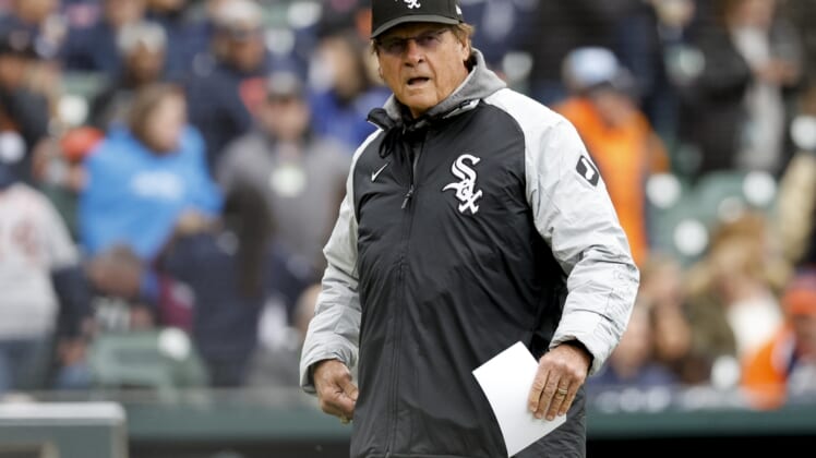 Apr 8, 2022; Detroit, Michigan, USA;  Chicago White Sox manager Tony La Russa walks off the field before the game against the Detroit Tigers at Comerica Park. Mandatory Credit: Rick Osentoski-USA TODAY Sports
