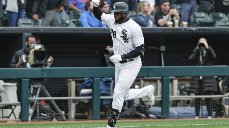 Apr 12, 2022; Chicago, Illinois, USA; Chicago White Sox center fielder Luis Robert (88) rounds the bases after hitting a solo home run against the Seattle Mariners during the sixth inning at Guaranteed Rate Field. Mandatory Credit: Kamil Krzaczynski-USA TODAY Sports