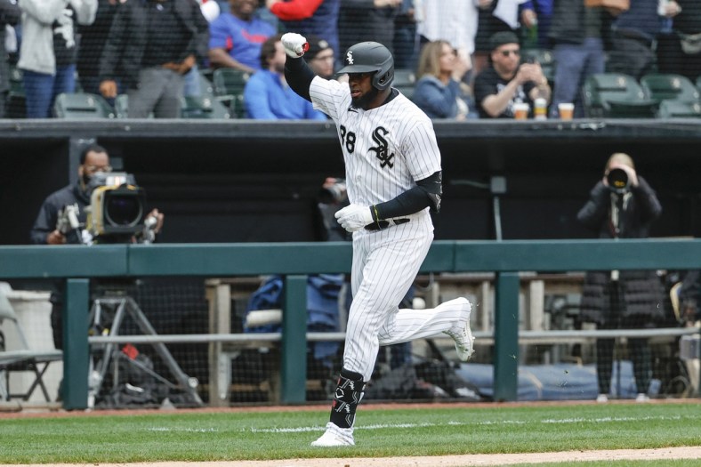 Apr 12, 2022; Chicago, Illinois, USA; Chicago White Sox center fielder Luis Robert (88) rounds the bases after hitting a solo home run against the Seattle Mariners during the sixth inning at Guaranteed Rate Field. Mandatory Credit: Kamil Krzaczynski-USA TODAY Sports