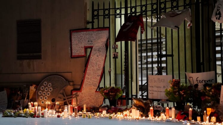 Ohio State students organized a candlelight vigil in honor of former Ohio State quarterback Dwayne Haskins.  Over 500 students, fans, football players and former teammates attended the vigil at the Rotunda outside of Ohio Stadium on April 12, 2022.Haskins Vigil Kwr 12