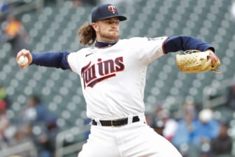 Apr 13, 2022; Minneapolis, Minnesota, USA; Minnesota Twins starting pitcher Chris Paddack (20) throws to the Los Angeles Dodgers in the second inning at Target Field. Mandatory Credit: Bruce Kluckhohn-USA TODAY Sports