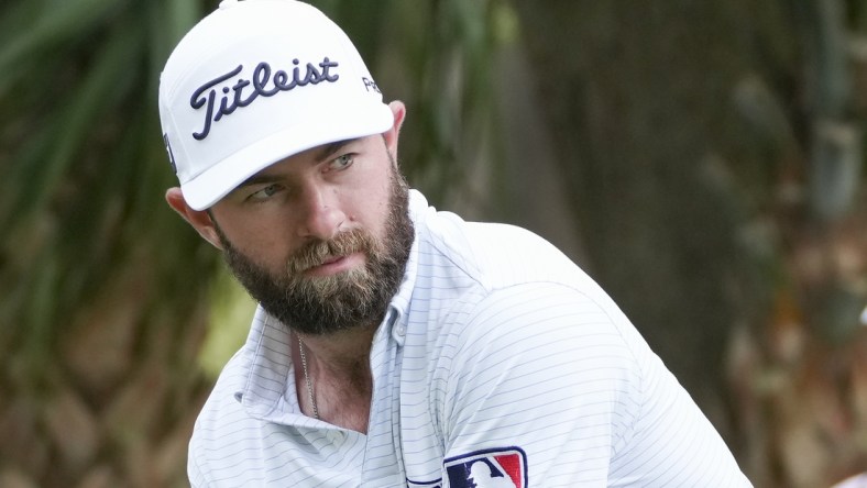 Apr 14, 2022; Hilton Head, South Carolina, USA; Cameron Young watches his tee shot during the first round of the RBC Heritage golf tournament. Mandatory Credit: David Yeazell-USA TODAY Sports