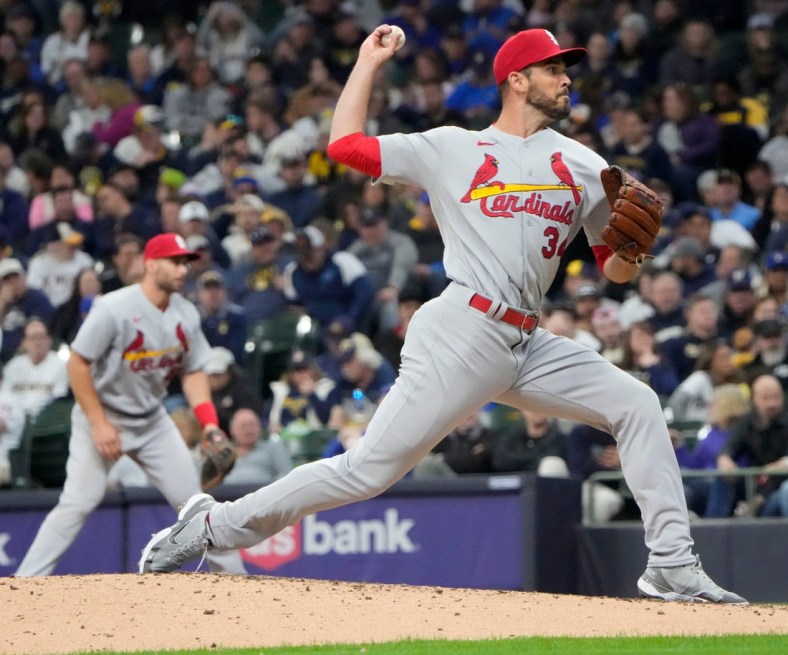 St. Louis Cardinals pitcher Drew VerHagen (34) throws during the fifth inning of their game against the Milwaukee Brewers Thursday, April 14, 2022 at American Family Field in Milwaukee, Wis.

Mjs Brewers15 23 Jpg Brewers15