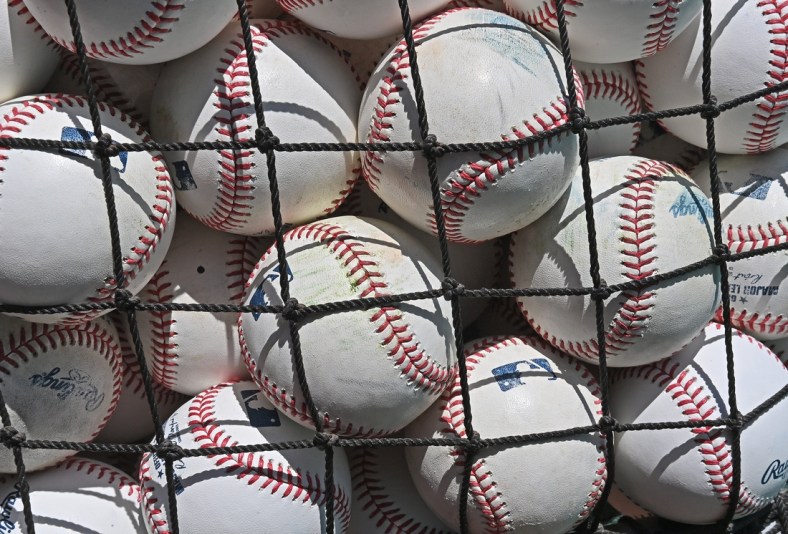 Apr 16, 2022; Kansas City, Missouri, USA;  A general view of a baseballs, prior to a game between the Detroit Tigers and Kansas City Royals at Kauffman Stadium. Mandatory Credit: Peter Aiken-USA TODAY Sports