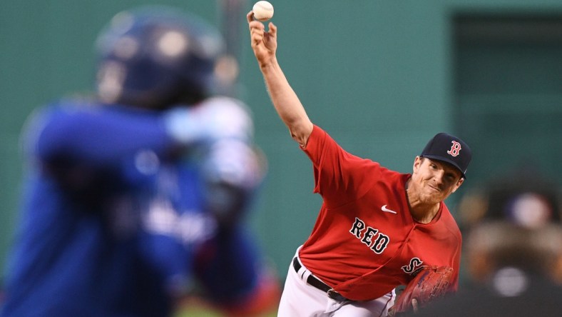 Apr 20, 2022; Boston, Massachusetts, USA; Boston Red Sox starting pitcher Nick Pivetta (37) pitches against the Toronto Blue Jays during the first inning at Fenway Park. Mandatory Credit: Brian Fluharty-USA TODAY Sports