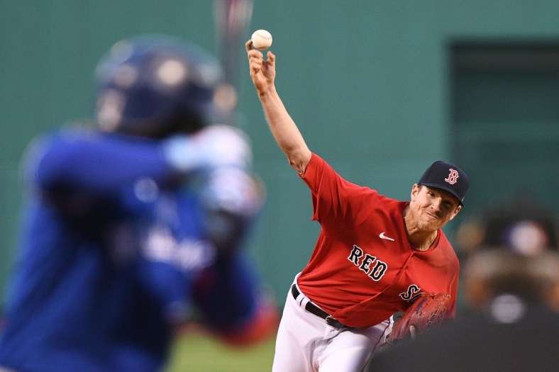 Apr 20, 2022; Boston, Massachusetts, USA; Boston Red Sox starting pitcher Nick Pivetta (37) pitches against the Toronto Blue Jays during the first inning at Fenway Park. Mandatory Credit: Brian Fluharty-USA TODAY Sports