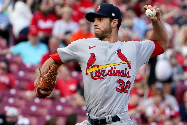 St. Louis Cardinals starting pitcher Steven Matz (32) delivers in the first inning during a baseball game against the Cincinnati Reds, Friday, April 22, 2022, at Great American Ball Park in Cincinnati.

St Louis Cardinals At Cincinnati Reds April 22 4449