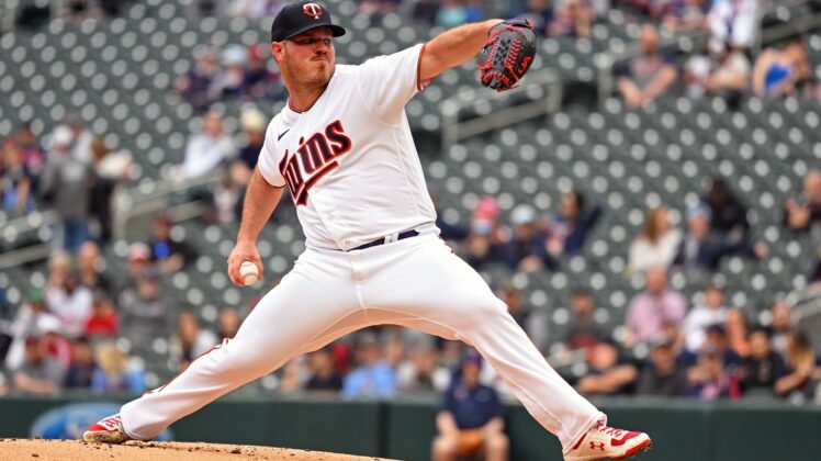 Apr 23, 2022; Minneapolis, Minnesota, USA;  Minnesota Twins starting pitcher Dylan Bundy (37) delivers a pitch against the Chicago White Sox during the first inning at Target Field. Mandatory Credit: Nick Wosika-USA TODAY Sports