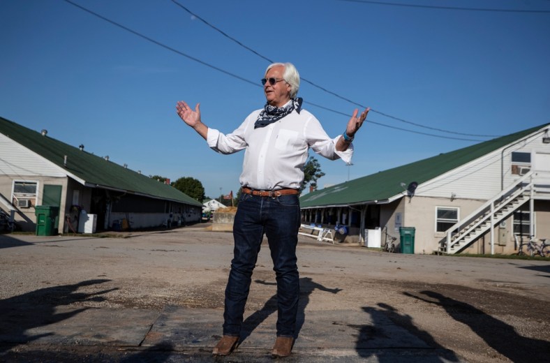 Trainer Bob Baffert paid a day-after visit to Authentic, winner of the 2020 Kentucky Derby. The win was a record-tying sixth victory for Baffert. The next Kentucky Derby is on May 1 at Churchill Downs. 
 Pat McDonogh / Courier Journal
Trainer Bob Baffert paid a day-after visit to Authentic, winner of the Kentucky Derby. The win is a record-tying sixth victory for Baffert. Sept. 6, 2020

Af5i0688