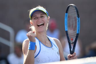 Aug 29, 2018; New York, NY, USA; Ekaterina Makarova of Russia celebrates after a win over Julia Goerges of Germany in a second round match on day three of the 2018 U.S. Open tennis tournament at USTA Billie Jean King National Tennis Center. Mandatory Credit: Danielle Parhizkaran-USA TODAY SPORTS