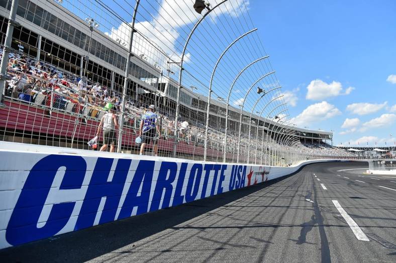 May 26, 2019; Concord, NC, USA; A general view down the front stretch prior to the Coca-Cola 600 at Charlotte Motor Speedway. Mandatory Credit: Jasen Vinlove-USA TODAY Sports