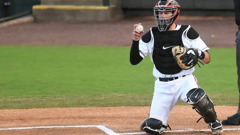 Baltimore Orioles' No. 1 overall pick Adley Rutschman eyes the bases during his Delmarva Shorebirds' debut on Wednesday, Aug. 21, 2019.

Adley 6