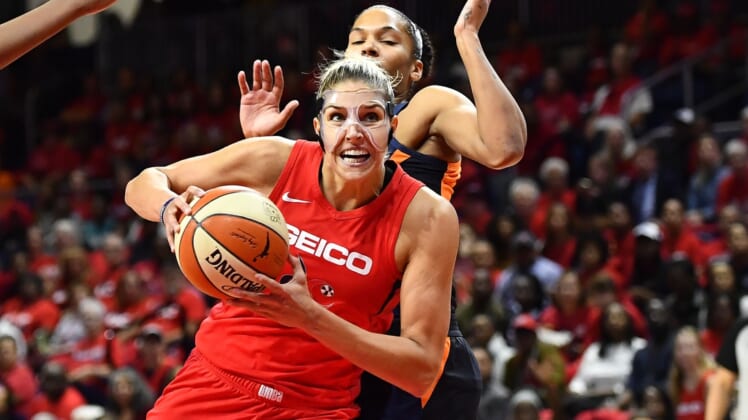 Oct 10, 2019; Washington, DC, USA; Washington Mystics forward Elena Delle Donne (11) drives to the basket against the Connecticut Sun during the first quarter in game five of the 2019 WNBA Finals at Entertainment and Sports Ar. Mandatory Credit: Brad Mills-USA TODAY Sports