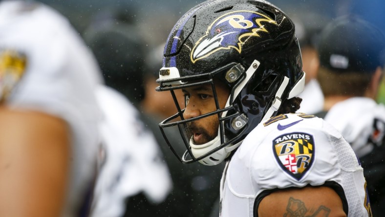 Oct 20, 2019; Seattle, WA, USA; Baltimore Ravens free safety Earl Thomas (29) stands on the sideline during the first quarter against the Seattle Seahawks at CenturyLink Field. Mandatory Credit: Joe Nicholson-USA TODAY Sports