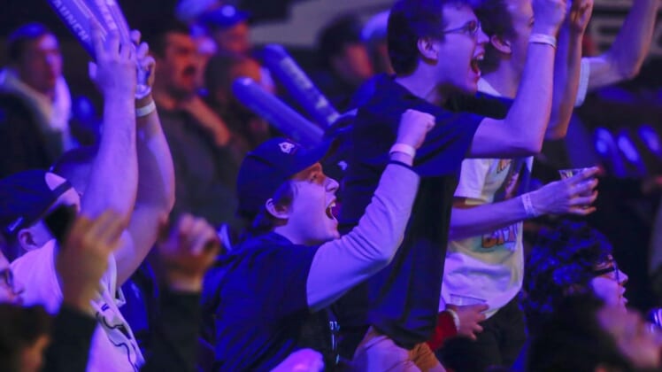 Jan 25, 2020; Minneapolis, Minnesota, USA; Fans cheer as Paris Legion defeats Los Angeles OpTic Gaming during the Call of Duty League Launch Weekend at The Armory. Mandatory Credit: Bruce Kluckhohn-USA TODAY Sports