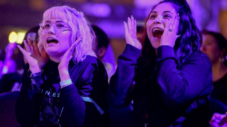 Jan 26, 2020; Minneapolis, Minnesota, USA; Fans react as the Minnesota Rokkr battle the Toronto Ultra during the Call of Duty League Launch Weekend at The Armory. Mandatory Credit: Bruce Kluckhohn-USA TODAY Sports