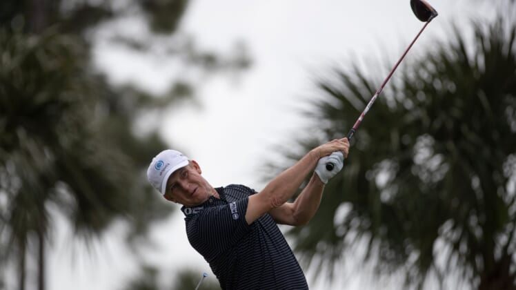David Toms of Sherveport, Louisiana tees off at the 10th hole during the first day of the Chubb Classic, Friday, Feb. 14, 2020, at Lely Resort in Lely, Florida.Ndn 0213 Ja Chubb Classic 085