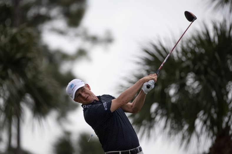 David Toms of Sherveport, Louisiana tees off at the 10th hole during the first day of the Chubb Classic, Friday, Feb. 14, 2020, at Lely Resort in Lely, Florida.

Ndn 0213 Ja Chubb Classic 085
