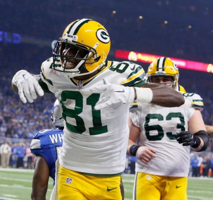 Green Bay Packers receiver Geronimo Allison celebrates after catching a touchdown during the fourth quarter vs. the Detroit Lions at Ford Field on Sunday, Jan. 1, 2017. Green Bay won, 31-24.

Lions 010117 Es21