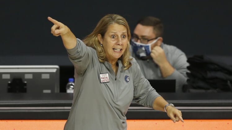 Sep 17, 2020; Palmetto, Florida, USA; Minnesota Lynx head coach Cheryl Reeve on the sidelines against the Phoenix Mercury during the first half at the FELD entertainment complex. Mandatory Credit: Reinhold Matay-USA TODAY Sports