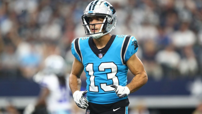 Oct 3, 2021; Arlington, Texas, USA; Carolina Panthers wide receiver Alex Erickson (13) against the Dallas Cowboys at AT&T Stadium. Mandatory Credit: Mark J. Rebilas-USA TODAY Sports