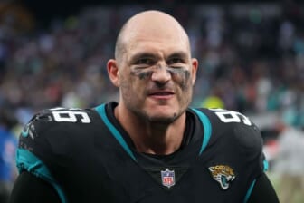 Oct 17, 2021; London, England, United Kingdom; Jacksonville Jaguars defensive end Adam Gotsis (96) during an NFL International Series game against the Miami Dolphins at Tottenham Hotspur Stadium. The Jaguars defeated the Dolphins 23-20. Mandatory Credit: Kirby Lee-USA TODAY Sports