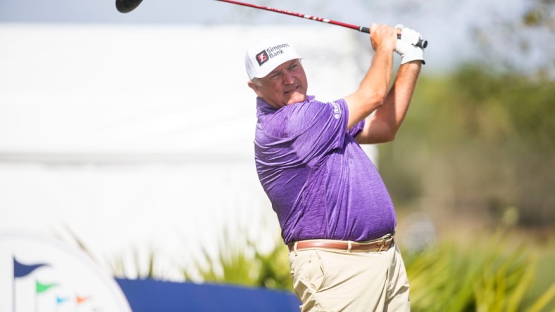 Ken Duke hits his tee shot at the first hole during the Chubb Classic Pro-Am on Wednesday, Feb. 16, 2022 at the Tiburon Golf Club in Naples, Fla.

Ndn 20220216 Chubb Classic 0256