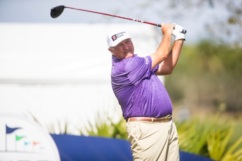 Ken Duke hits his tee shot at the first hole during the Chubb Classic Pro-Am on Wednesday, Feb. 16, 2022 at the Tiburon Golf Club in Naples, Fla.

Ndn 20220216 Chubb Classic 0256