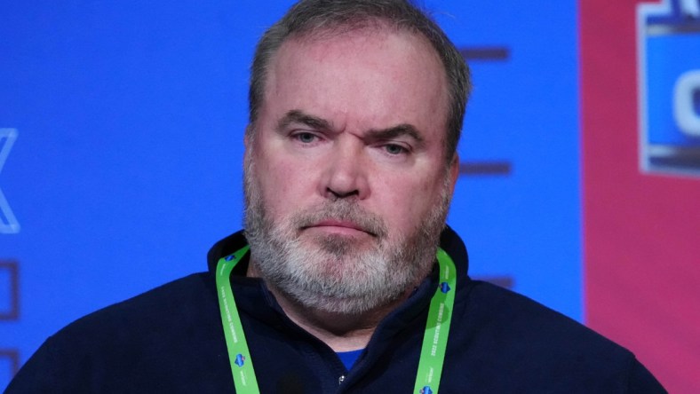 Mar 1, 2022; Indianapolis, IN, USA; Dallas Cowboys coach Mike McCarthy during the NFL Combine at the Indiana Convention Center. Mandatory Credit: Kirby Lee-USA TODAY Sports