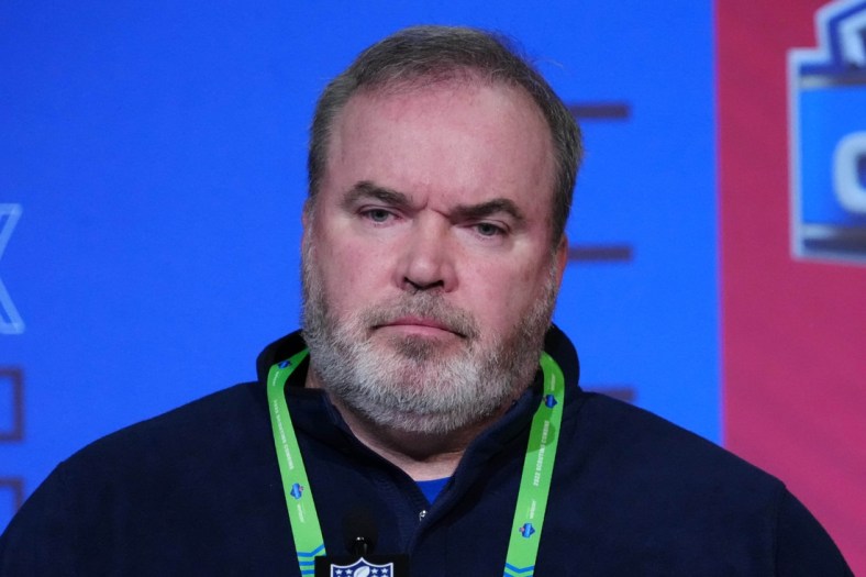 Mar 1, 2022; Indianapolis, IN, USA; Dallas Cowboys coach Mike McCarthy during the NFL Combine at the Indiana Convention Center. Mandatory Credit: Kirby Lee-USA TODAY Sports
