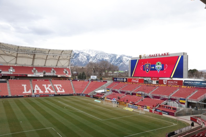 Mar 5, 2022; Sandy, Utah, USA; A general view of Rio Tinto Stadium prior to a match between Real Salt Lake and the Seattle Sounders FC. Mandatory Credit: Rob Gray-USA TODAY Sports