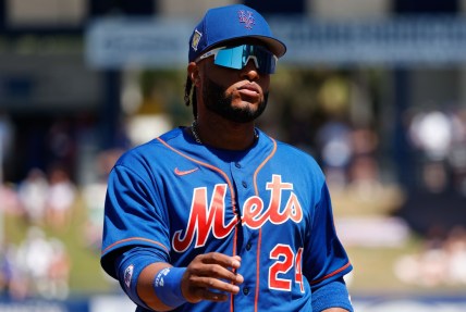 Mar 26, 2022; Port St. Lucie, Florida, USA;  New York Mets second baseman Robinson Cano (24) comes into the dugout during the fourth inning against the Washington Nationals at Clover Park. Mandatory Credit: Reinhold Matay-USA TODAY Sports