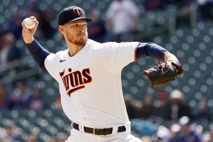 Apr 10, 2022; Minneapolis, Minnesota, USA; Minnesota Twins starting pitcher Bailey Ober (16) delivers a pitch against the Seattle Mariners during the first inning at Target Field. Mandatory Credit: Nick Wosika-USA TODAY Sports