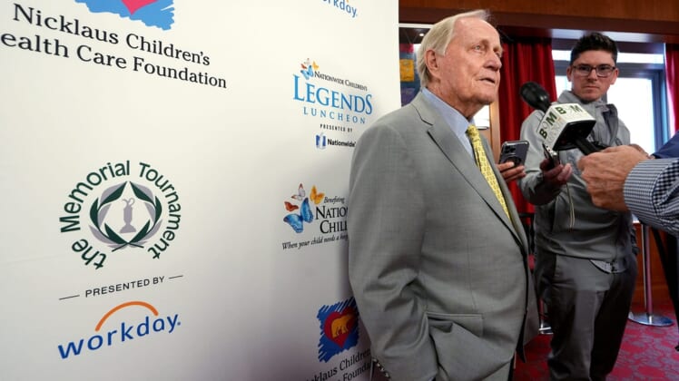 Jack Nicklaus is interviewed after the 12th annual Legends Luncheon presented by Nationwide on Wednesday, April 13,. 2022.Ceb Crenshaw Fs 2