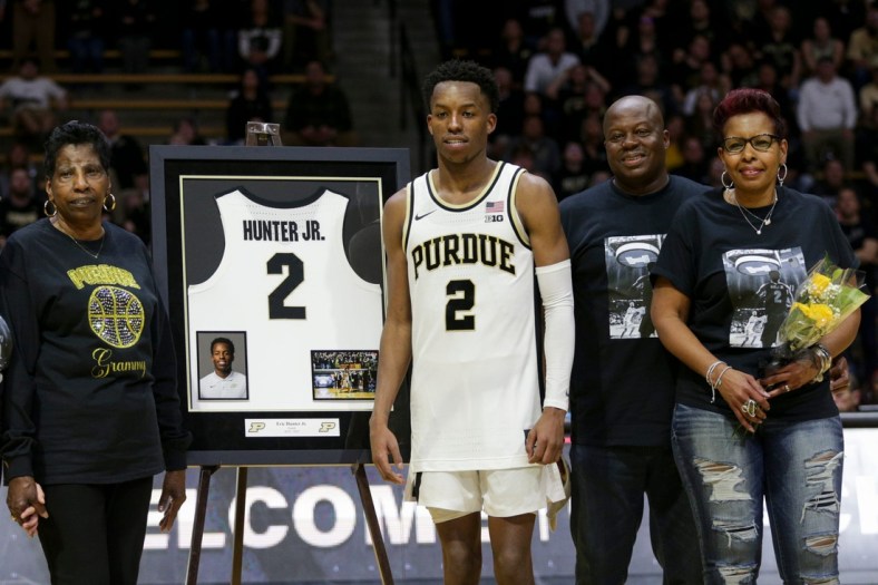 Purdue guard Eric Hunter Jr. (2) during senior night celebrations, Saturday, March 5, 2022 at Mackey Arena in West Lafayette.

Bkc Purdue Vs Indiana