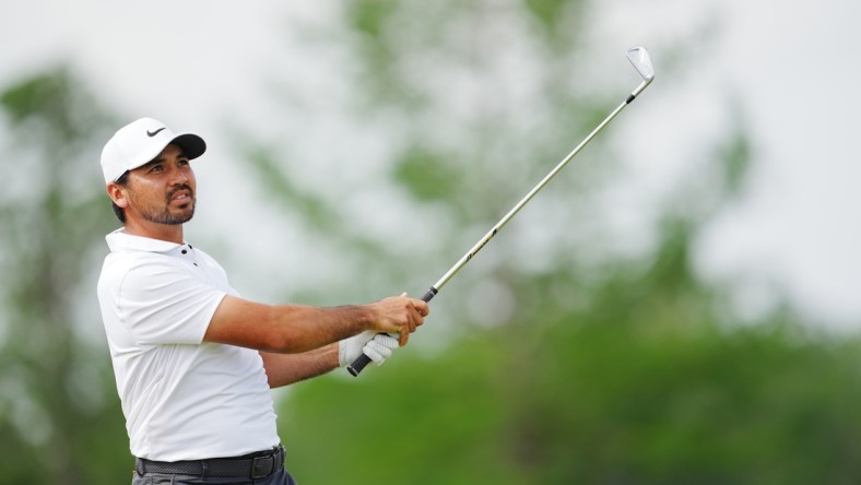 Apr 23, 2022; Avondale, Louisiana, USA; Jason Day plays his shot from the 17th tee during the third round of the Zurich Classic of New Orleans golf tournament. Mandatory Credit: Andrew Wevers-USA TODAY Sports