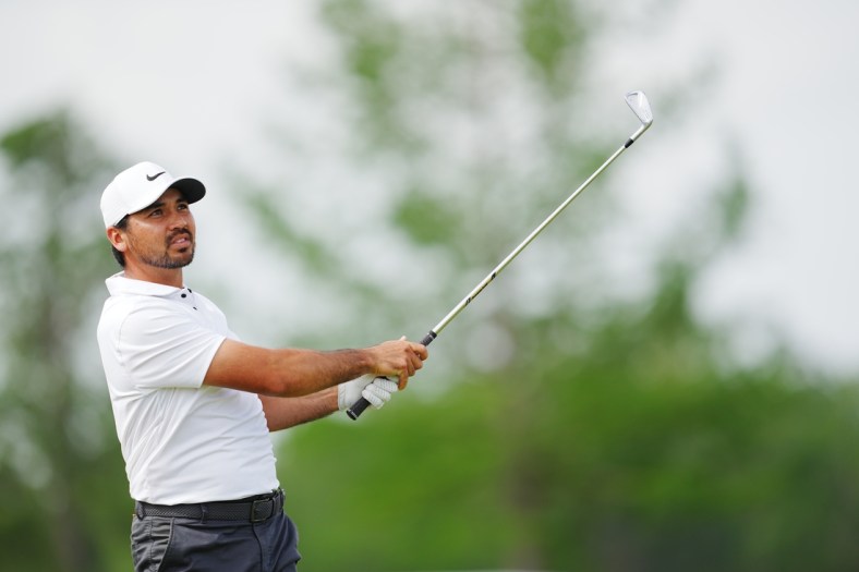 Apr 23, 2022; Avondale, Louisiana, USA; Jason Day plays his shot from the 17th tee during the third round of the Zurich Classic of New Orleans golf tournament. Mandatory Credit: Andrew Wevers-USA TODAY Sports