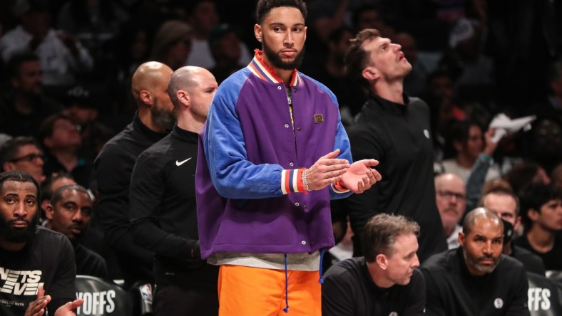 Apr 23, 2022; Brooklyn, New York, USA;  Brooklyn Nets guard Ben Simmons (10) at Barclays Center. Mandatory Credit: Wendell Cruz-USA TODAY Sports