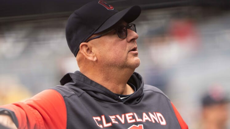 Apr 23, 2022; Bronx, New York, USA; Cleveland Guardians manager Terry Francona (77) prior to the game against the New York Yankees at Yankee Stadium. Mandatory Credit: Gregory Fisher-USA TODAY Sports