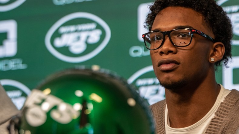 New York Jets introduce all three of their 2022 first-round NFL Draft picks. Garrett Wilson during a press conference at Atlantic Health Jets Training Center in Florham Park, NJ on Friday April 29, 2022.

Jets 1st Round Draft Picks 2022