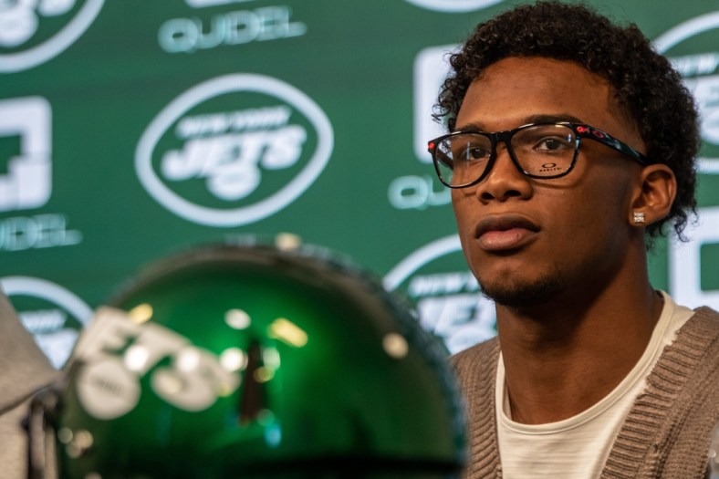 New York Jets introduce all three of their 2022 first-round NFL Draft picks. Garrett Wilson during a press conference at Atlantic Health Jets Training Center in Florham Park, NJ on Friday April 29, 2022.

Jets 1st Round Draft Picks 2022
