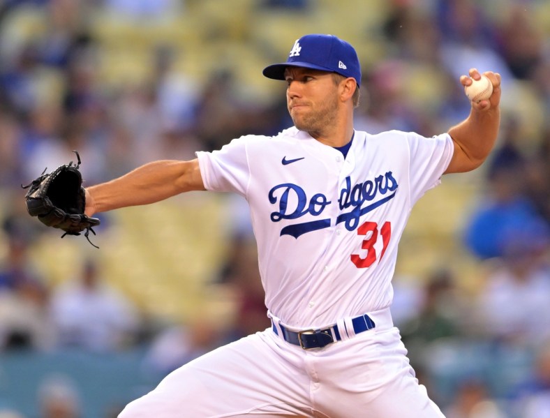 Apr 29, 2022; Los Angeles, California, USA;  Los Angeles Dodgers starting pitcher Tyler Anderson (31) in the first inning against the Detroit Tigers at Dodger Stadium. Mandatory Credit: Jayne Kamin-Oncea-USA TODAY Sports