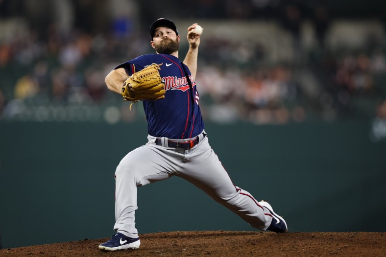 May 4, 2022; Baltimore, Maryland, USA; Minnesota Twins relief pitcher Danny Coulombe (53) pitches against the Baltimore Orioles during the fifth inning at Oriole Park at Camden Yards. Mandatory Credit: Scott Taetsch-USA TODAY Sports