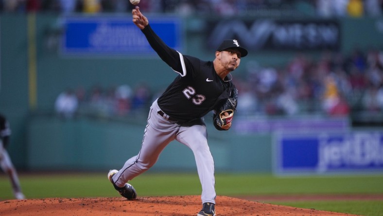 May 6, 2022; Boston, Massachusetts, USA; Chicago White Sox pitcher Vince Velasquez (23) delivers a pitch against the Boston Red Sox during the first inning at Fenway Park. Mandatory Credit: Gregory Fisher-USA TODAY Sports