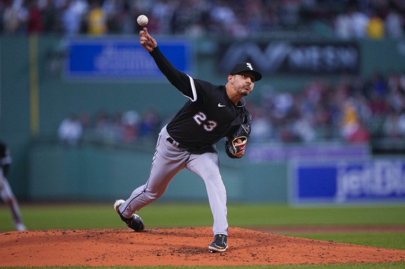 May 6, 2022; Boston, Massachusetts, USA; Chicago White Sox pitcher Vince Velasquez (23) delivers a pitch against the Boston Red Sox during the first inning at Fenway Park. Mandatory Credit: Gregory Fisher-USA TODAY Sports
