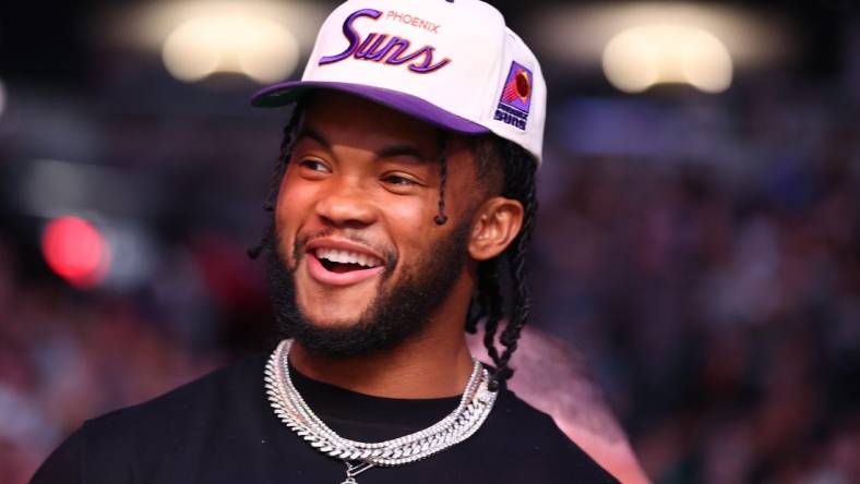 May 7, 2022; Phoenix, Arizona, USA; Arizona Cardinals quarterback Kyler Murray in attendance during UFC 274 at Footprint Center. Mandatory Credit: Mark J. Rebilas-USA TODAY Sports