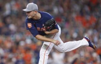 May 8, 2022; Houston, Texas, USA; Houston Astros starting pitcher Jake Odorizzi (17) delivers a pitch during the first inning against the Detroit Tigers at Minute Maid Park. Mandatory Credit: Troy Taormina-USA TODAY Sports