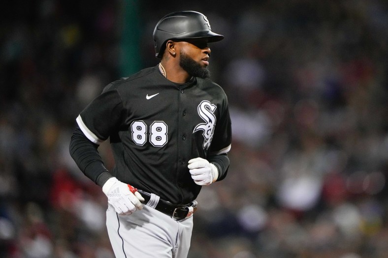 May 6, 2022; Boston, Massachusetts, USA; Chicago White Sox center fielder Luis Robert (88) rounds the bases after hitting a two run home run against the Boston Red Sox during the third inning at Fenway Park. Mandatory Credit: Gregory Fisher-USA TODAY Sports